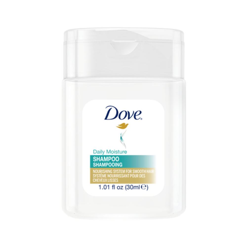 30ml Dove Hydrating Care shampoo, travel-size bottle for hotels, guest kits, and Airbnb bathroom amenities