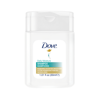 30ml Dove Hydrating Care shampoo, travel-size bottle for hotels, guest kits, and Airbnb bathroom amenities
