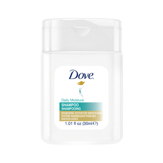 30ml Dove Hydrating Care shampoo, travel-size bottle for hotels, guest kits, and Airbnb bathroom amenities