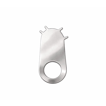 Stainless steel maintenance key for unlocking and servicing compatible commercial hotel amenity dispenser brackets.