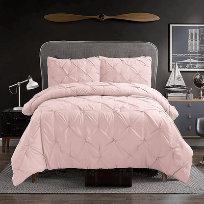 Soft microfiber 3-piece pintuck duvet cover set, available in bulk for hotel bedding programs and home upgrades