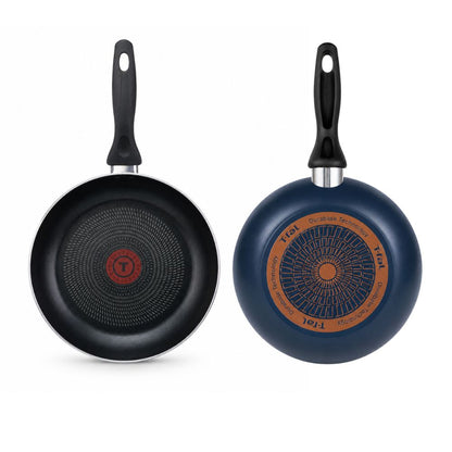 T-fal nonstick frying pan shown front and back for hotel kitchenettes, extended-stay properties and furnished rental kitchens.