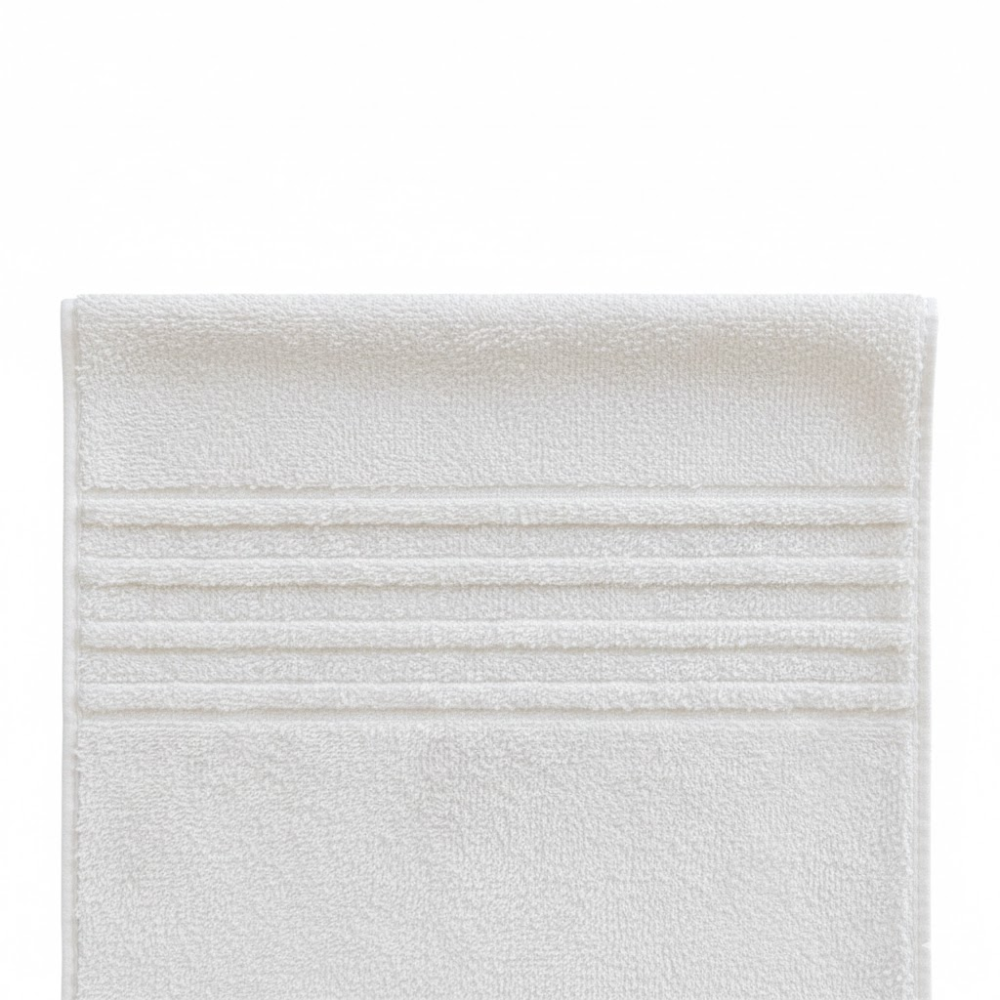 Durable cotton hand towels with four stripe detailing, designed for reliable absorbency and frequent hospitality use