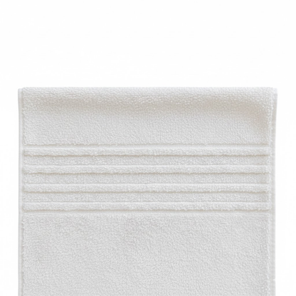 Durable cotton hand towels with four stripe detailing, designed for reliable absorbency and frequent hospitality use