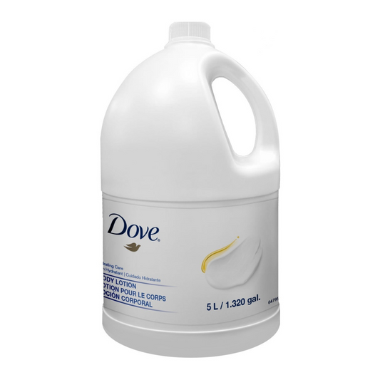 5L Dove Hydrating Care body lotion refill, rich and softening, ideal for hotel room dispensers and guest comfort.