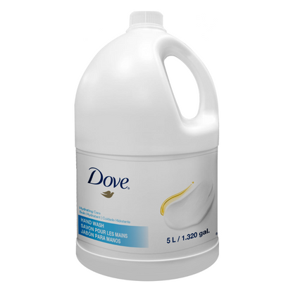5L Dove Hydrating Care hand wash refill, soft and skin-nourishing for bulk use in hotel guest bathrooms and resorts for hospitality use.