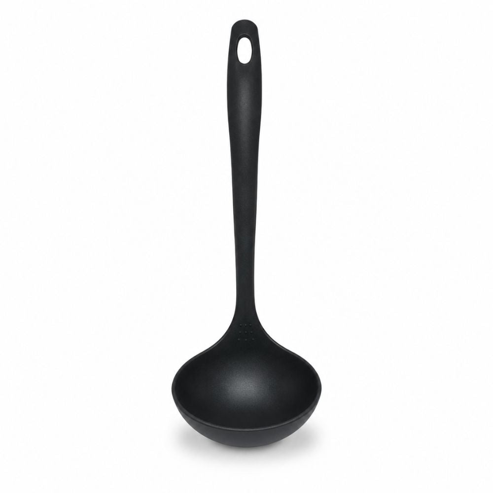 Black T-fal serving ladle suitable for hotel kitchenettes, extended-stay properties, furnished rentals and hospitality use.