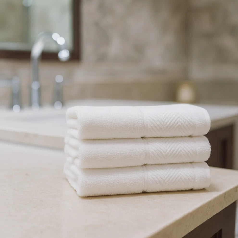 Bulk hand towels featuring a soft, absorbent cotton weave for consistent performance in hotels and spas