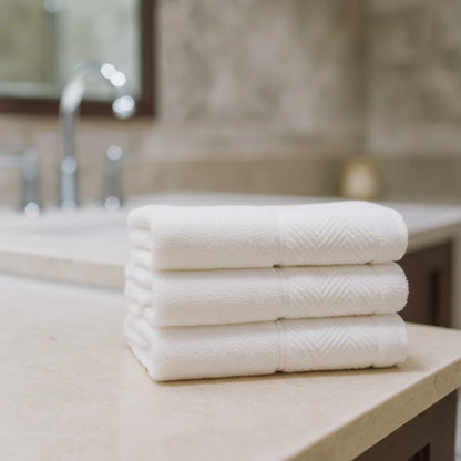 Bulk hand towels featuring a soft, absorbent cotton weave for consistent performance in hotels and spas