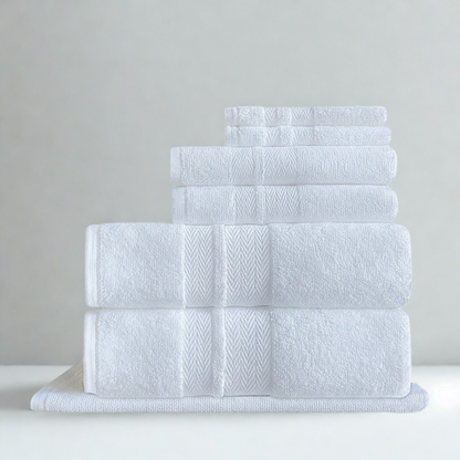 Guest bath textile set, soft absorbent towels for resorts, inns, and hospitality use