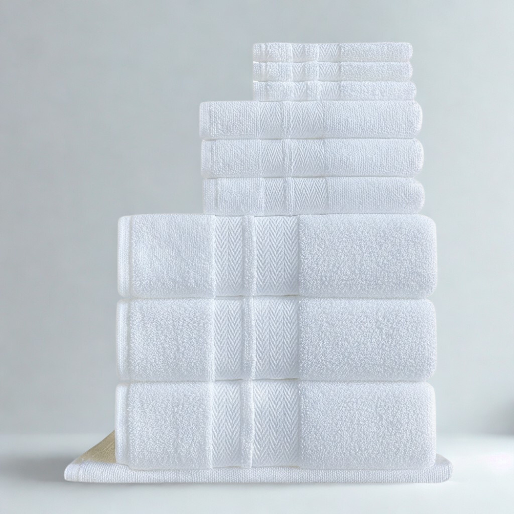 Hotel washroom linen pack, cotton bath and hand towels for bulk hospitality distribution