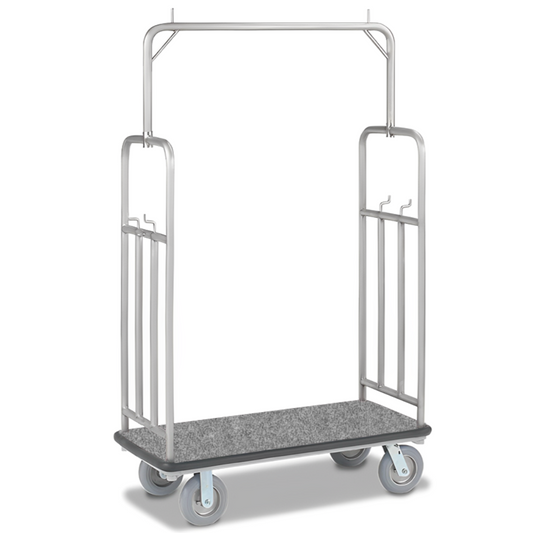 Stainless Steel Bellman Luggage Trolley - Sliver Plated with Crowned Top