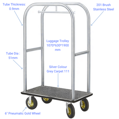 Deluxe Luggage Cart, Brushed Stainless Steel