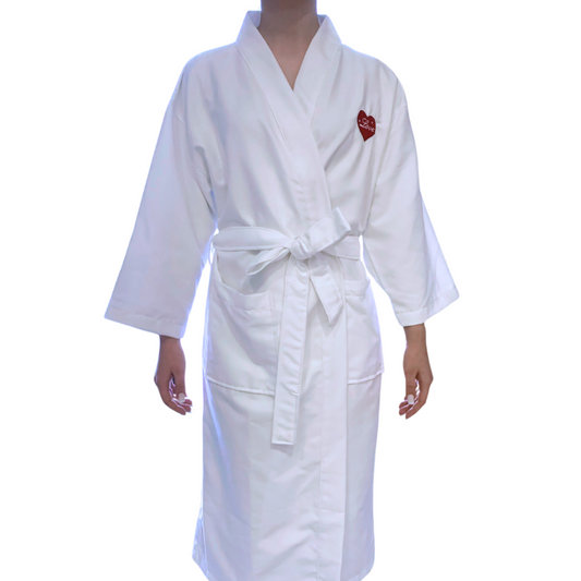 Microfiber Kimono Bathrobe with Embroidered Heart