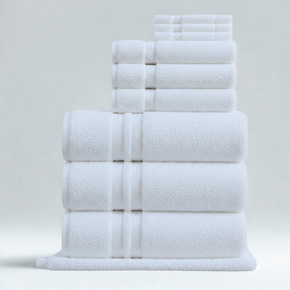 Bath towel linen grouping, cotton set for hotels, resorts, and guest room comfort