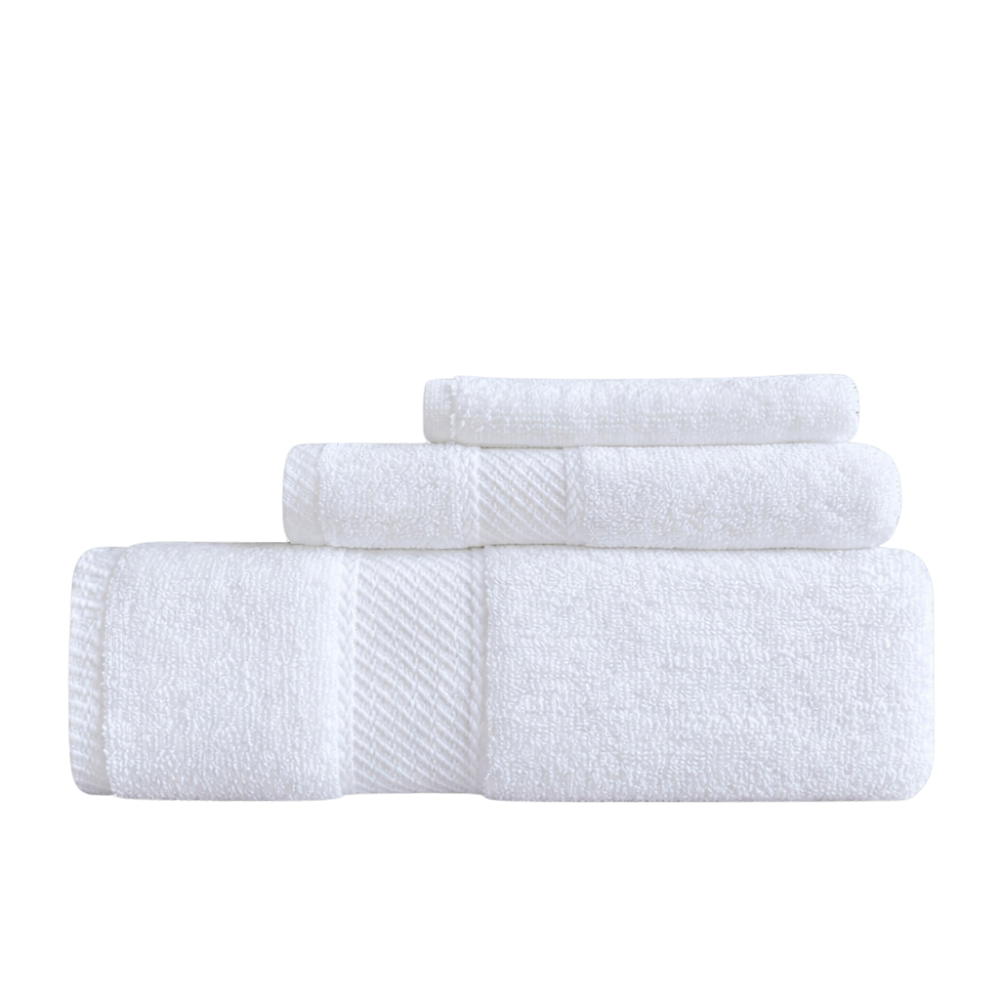 Hotel towel bundle, bath, hand, and face cloths, soft cotton set for guest bathrooms and bulk supply