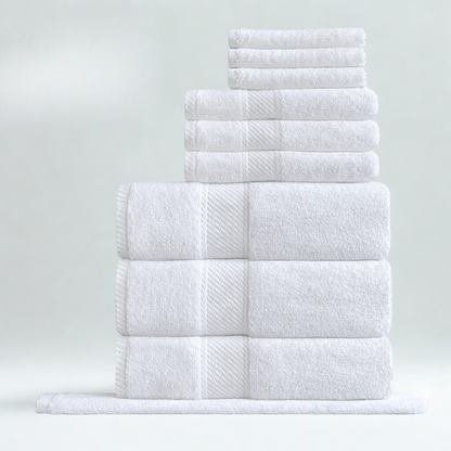 Hotel bath linen kit, absorbent towel grouping for guest rooms and commercial use