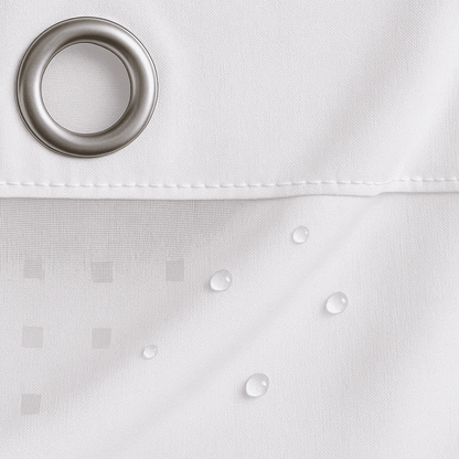 Professional hotel-style shower curtain, 72×86", featuring hookless design and window panel for easy housekeeping