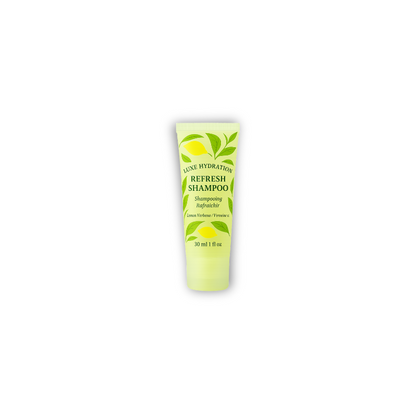 Travel-size 30ml shampoo with lemon verbena scent, perfect for boutique hotel bathrooms and hospitality toiletry kits