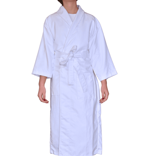 Lightweight polyester spa robe, perfect for Marriott, Sheraton, and holiday inn hotels and short-term rental.