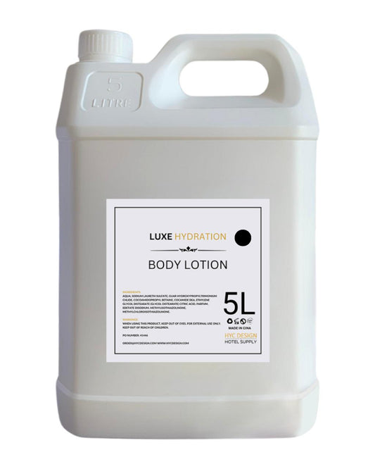 5L body lotion refill for hotel amenities,  lightly hydrating with notes of bergamot, white tea, jasmine, and amber wood