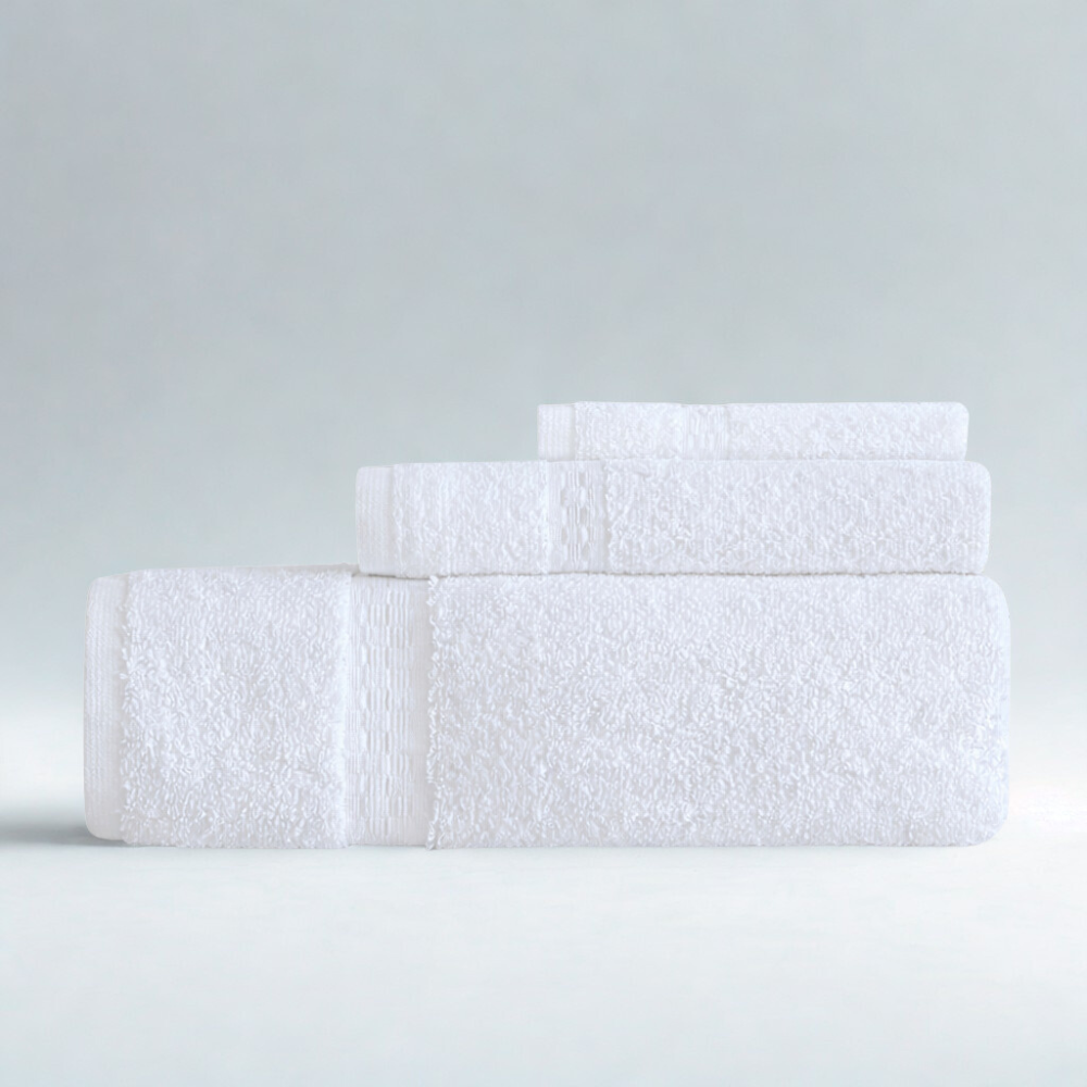 Bathroom textile assortment, durable cotton towels for hospitality and guest environments
