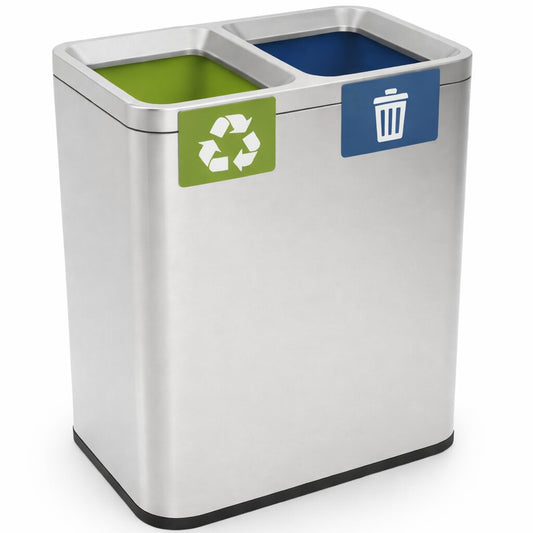 Commercial dual recycling and garbage bin stainless steel waste station for hotels and offices 