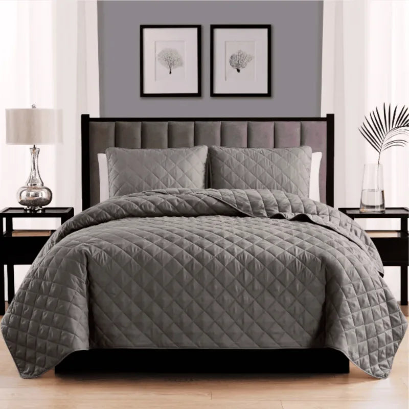 3 piece quilt set -  Dark Grey 