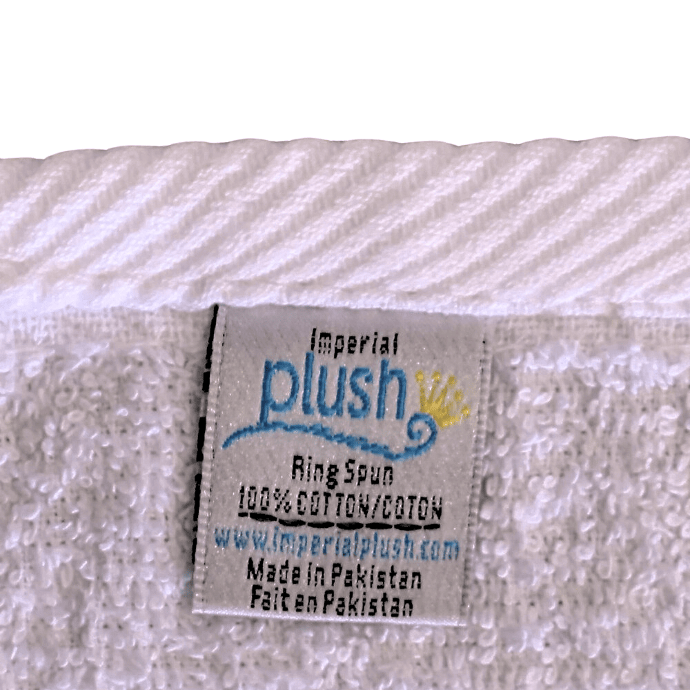 White cotton towels with elegant border wholesale Deluxe Washcloth - Label