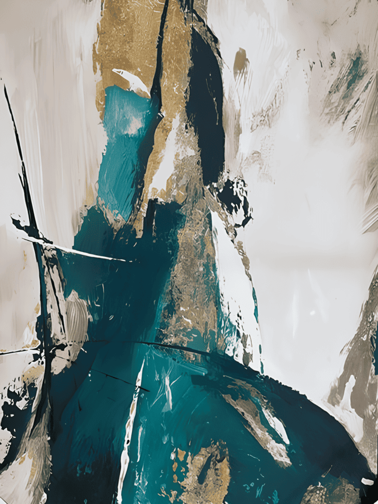 Modern teal and gold abstract wall art for hotels, offices, and upscale interiors, featuring textured metallic detailing