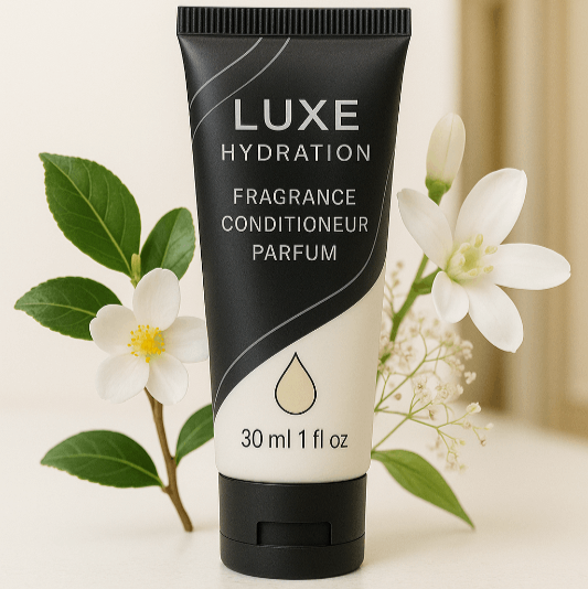Hotel conditioner 30ml with bergamot and amber wood fragrance. Ideal for elegant guest bathrooms in inns and resorts.