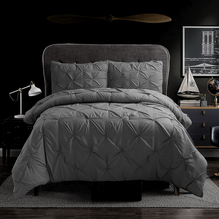 Pintuck Comforter Set 3 Pieces - Dark Grey