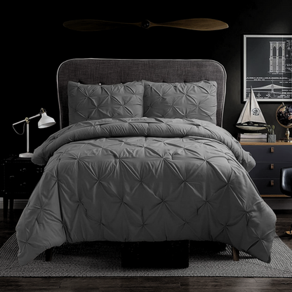 Pintuck Comforter Set 3 Pieces - Dark Grey