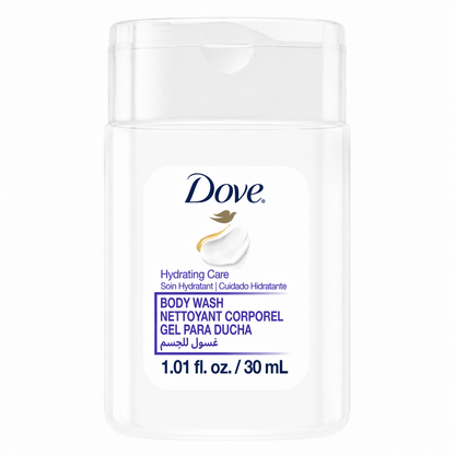 Hotel quality Dove body wash 30ml mini, moisturizing shower gel for hospitality, guest use, and bulk amenities