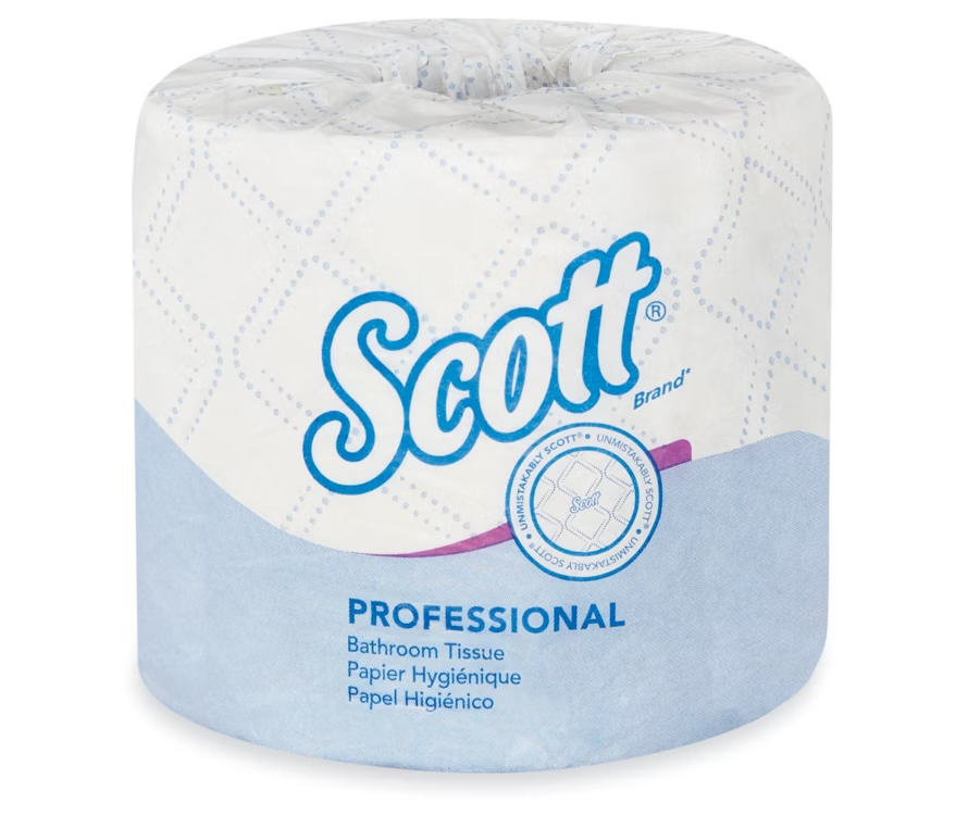 A packaged roll of Scott Professional bathroom tissue.