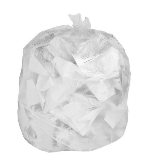 Commercial clear garbage bags 20×24 for hotel housekeeping and janitorial use, tear-resistant and leak-proof design