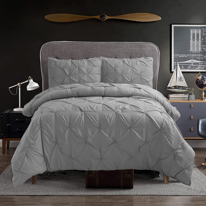 Pintuck Comforter Set 3 Pieces - Grey