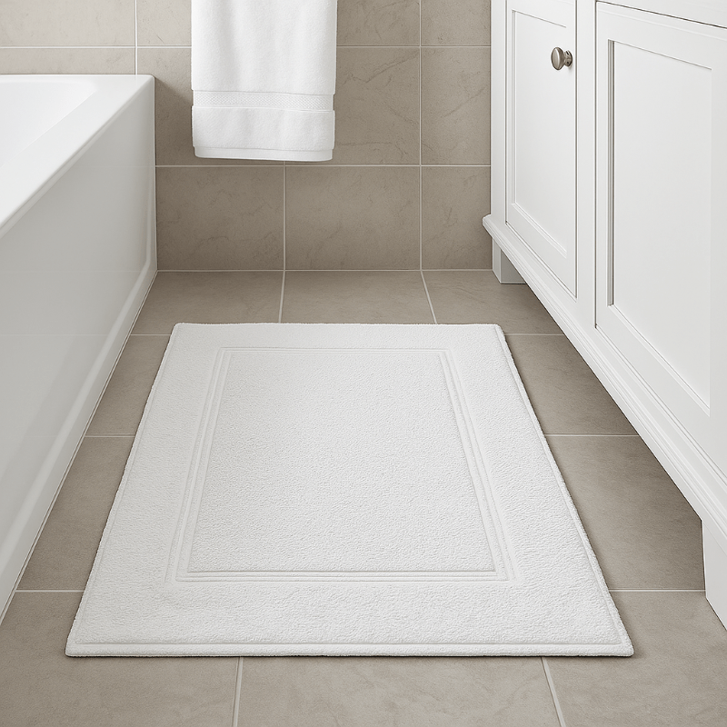 Naturally absorbent Turkish cotton bath mat, soft and quick-drying, offering spa-like comfort for hotels, spas, and elegant homes.
