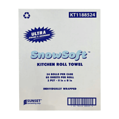Snow Soft Toilet Paper (24 Rolls/Case) 85 Sheets per Roll. Each roll of high-quality absorbent material efficiently mops and wipes surfaces. Available at Canadian Hotel Supplies.