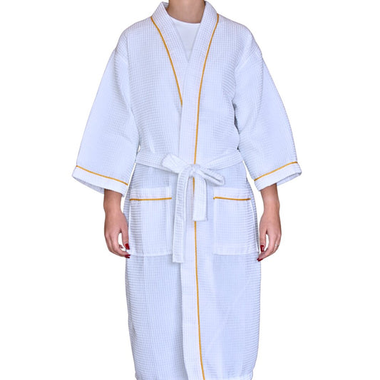 Lightweight cotton spa robe with kimono sleeves, perfect for boutique hotels and short-term rental bathrooms