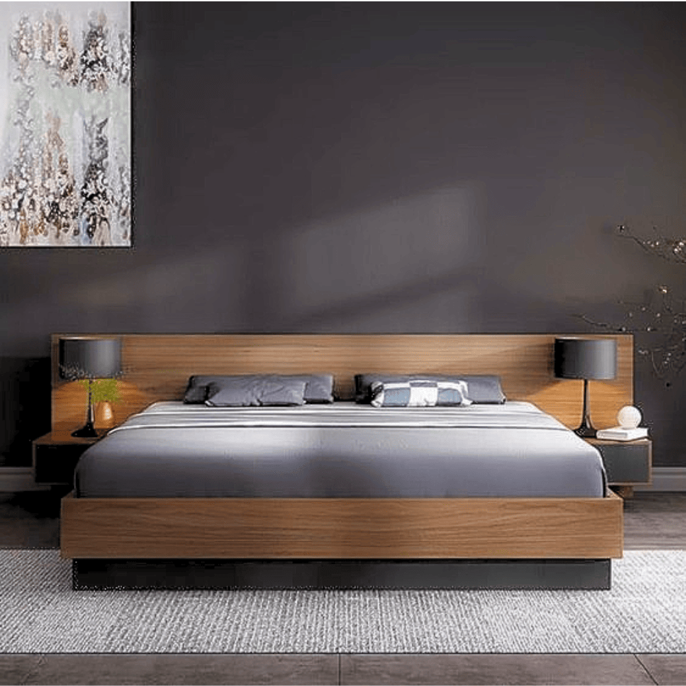 Modern platform bed with underbed storage drawers, great for apartments, student housing, or minimalist bedroom organization