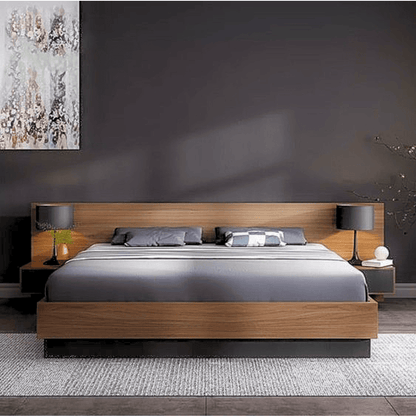 Modern platform bed with underbed storage drawers, great for apartments, student housing, or minimalist bedroom organization
