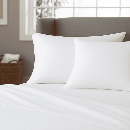 Hotel-grade queen pillowcase made from 220TC cotton-poly blend, designed for durability and easy laundering