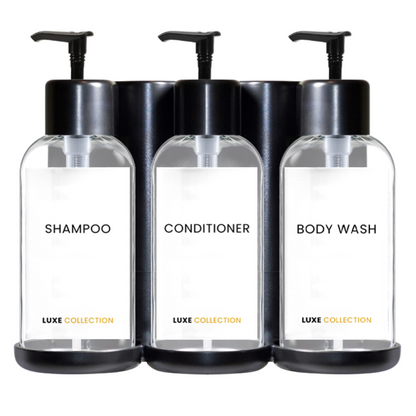 Stainless steel amenities holder for hotel and Airbnb bathrooms, designed to organize guest toiletries with a locking system 