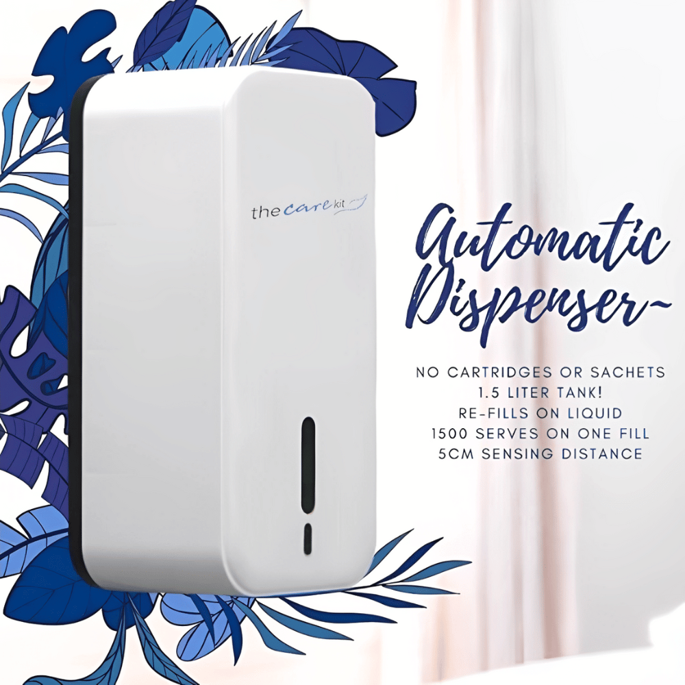 Automatic soap and sanitizer dispenser for hotel, Airbnb, and resort bathrooms, designed for hygiene and convenience
