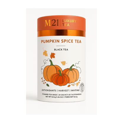 Pumpkin spice tea in bulk. Popular fall flavor for cafés, bakeries, seasonal menus, and boutique gift boxes.