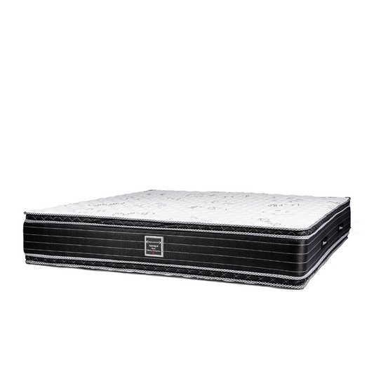 Luxury hotel mattress with a high-profile double top design in black and white, available at Canadian Hotel Supplies for premium hospitality use.