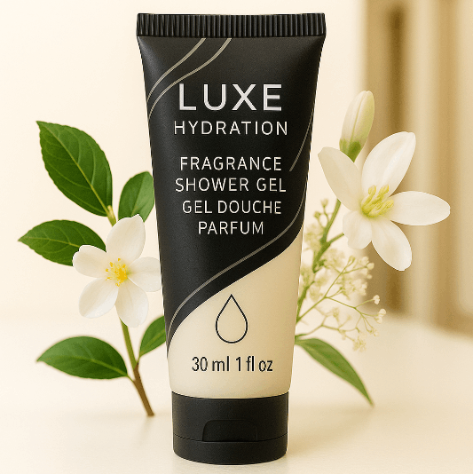 Fragrance-scented shower gel 30ml for hotel bathrooms. White tea and bergamot scent perfect for hospitality amenities.