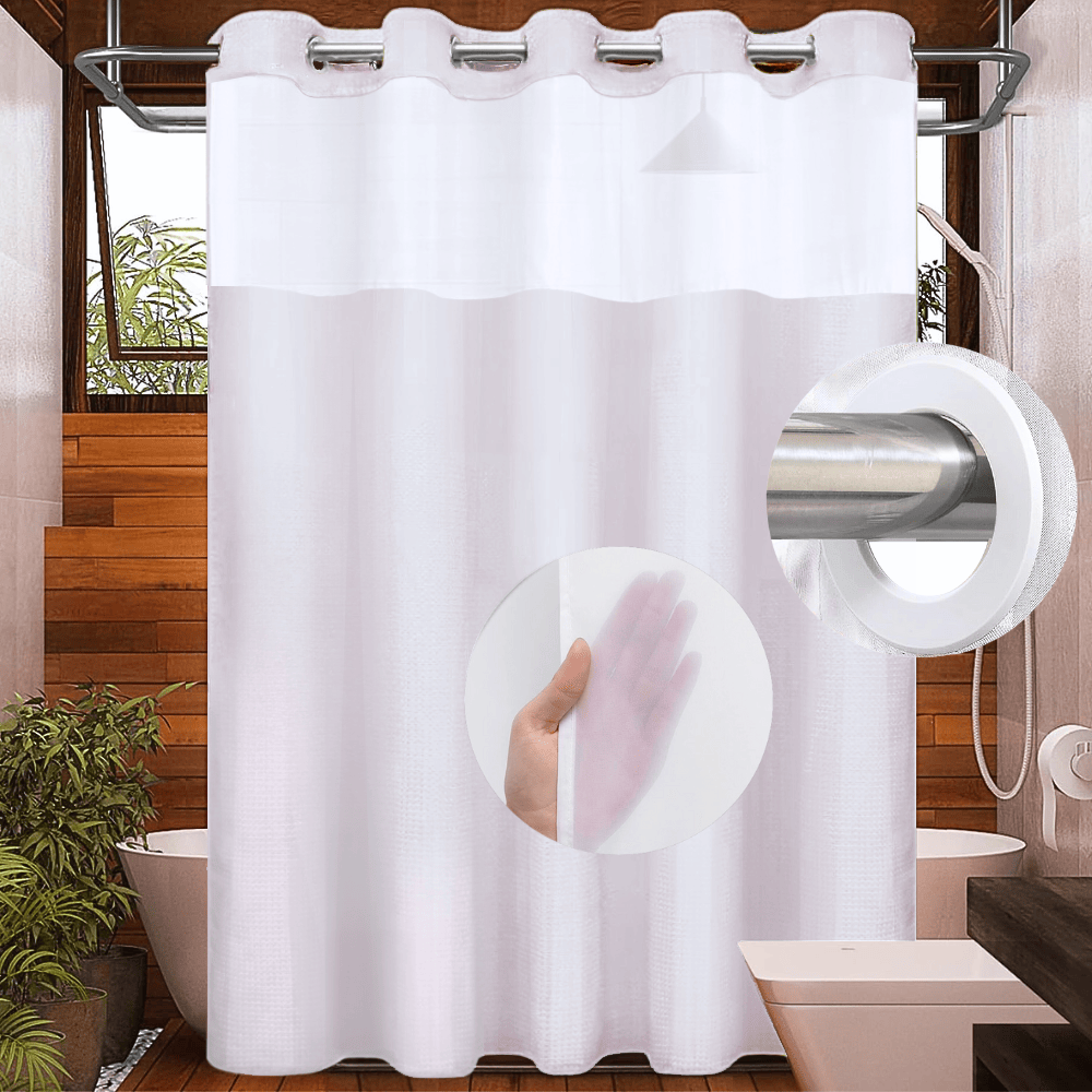 Heavy duty shower curtains for hotels, Airbnb, and inns, available in bulk supply 