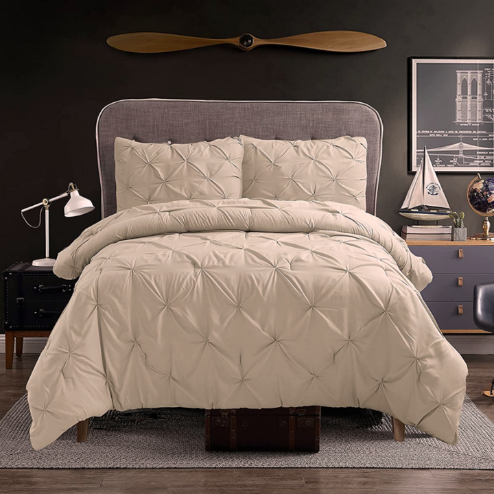 Pintuck Comforter Set 3 Pieces - Taupe